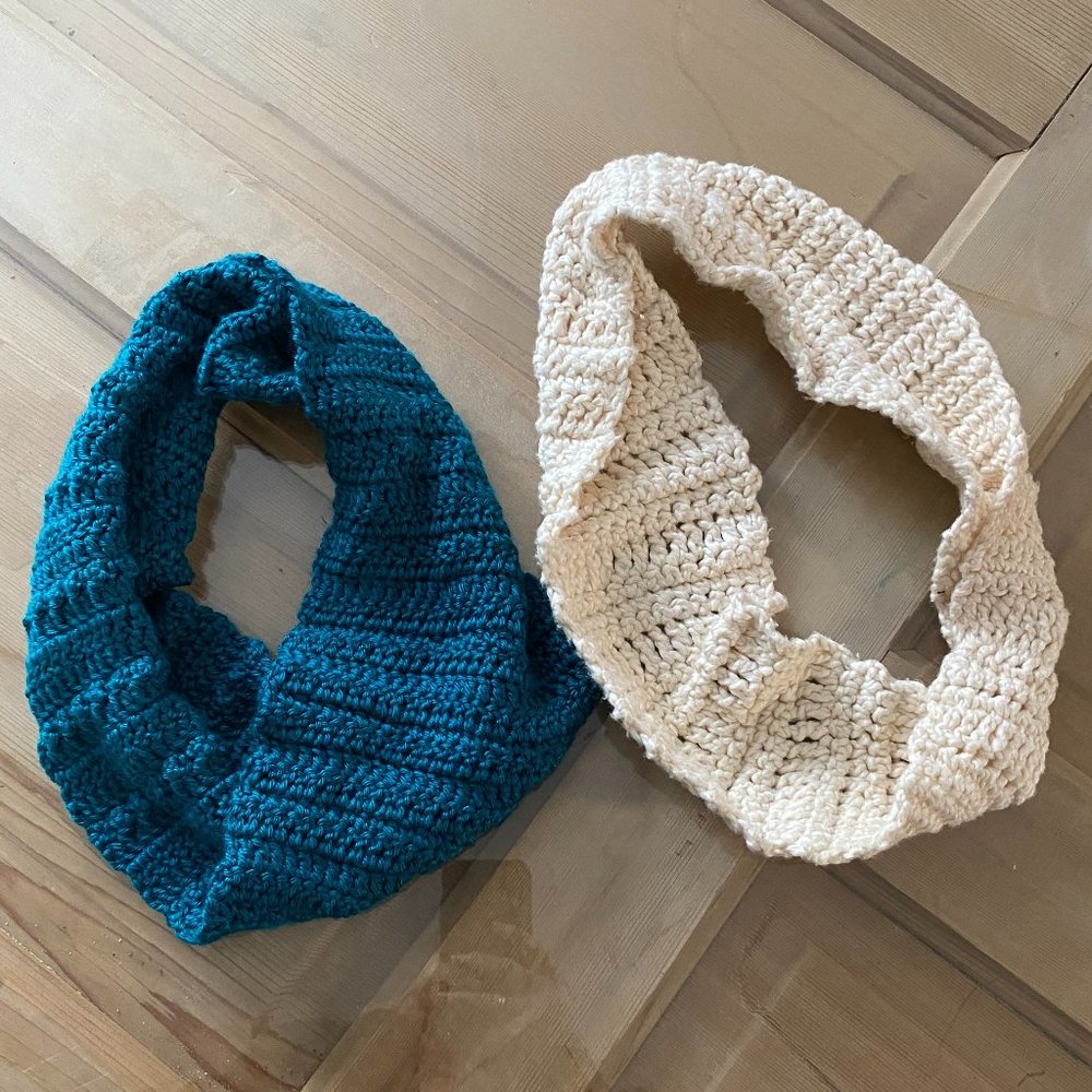 Two Crocheted Infinity Scarves